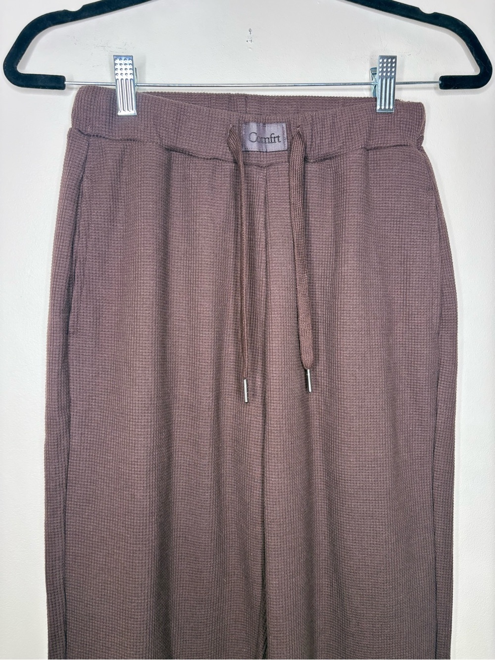 Comfrt Brown Waffle Knit Wide Leg Sweatpants - Picture 2 of 4